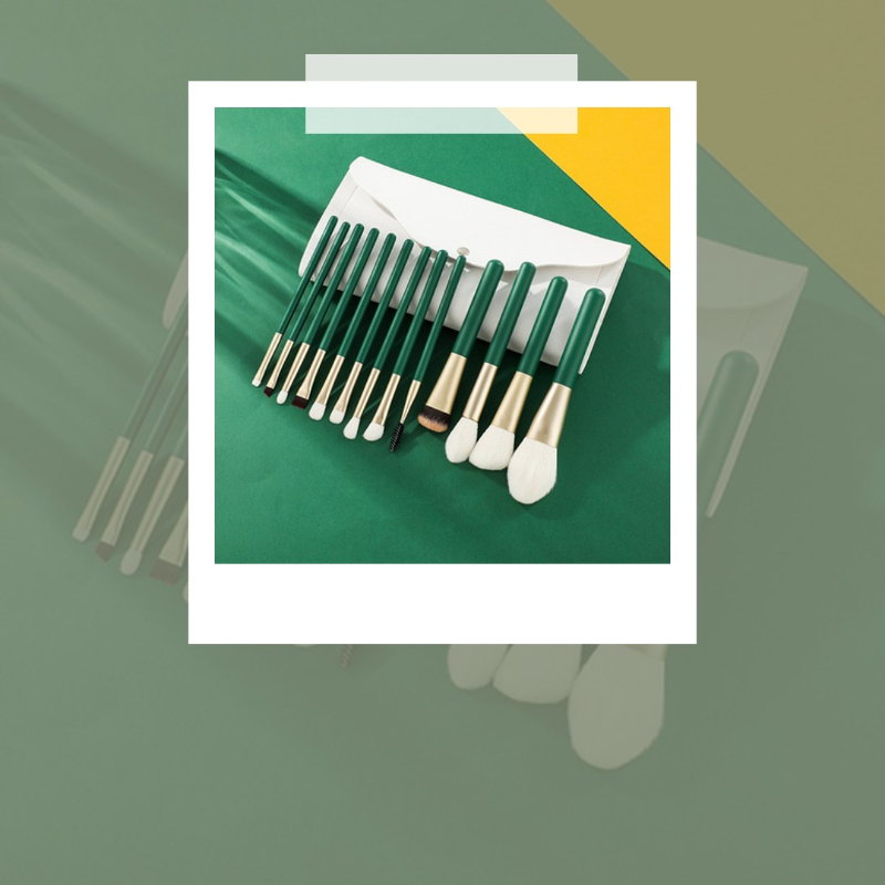 13 PCS Private label fiber hair makeup brush set green
