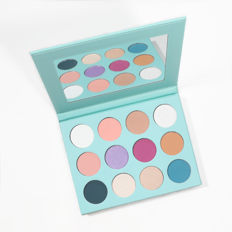 MetaCNBeauty Private Label Round Hole 12 Color Eye Shadow Palette In Blue Box