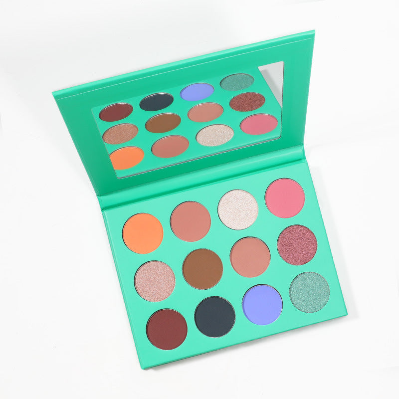 MetaCNBeauty Private Label Round Hole 12 Color Eye Shadow Palette In Green Box