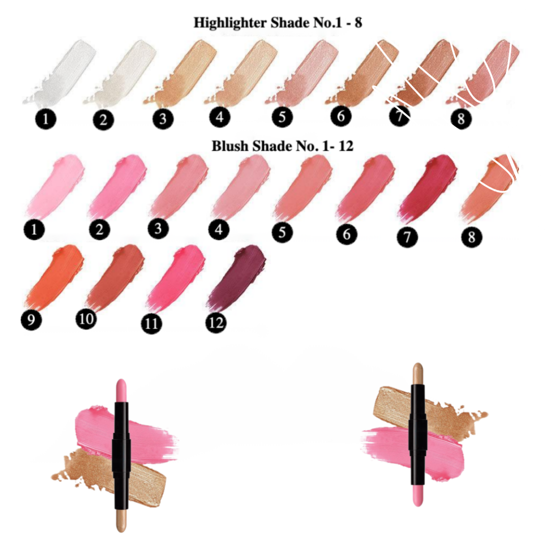 Private Label Cream Blush And Highlighter Stick Duo Shades Chart