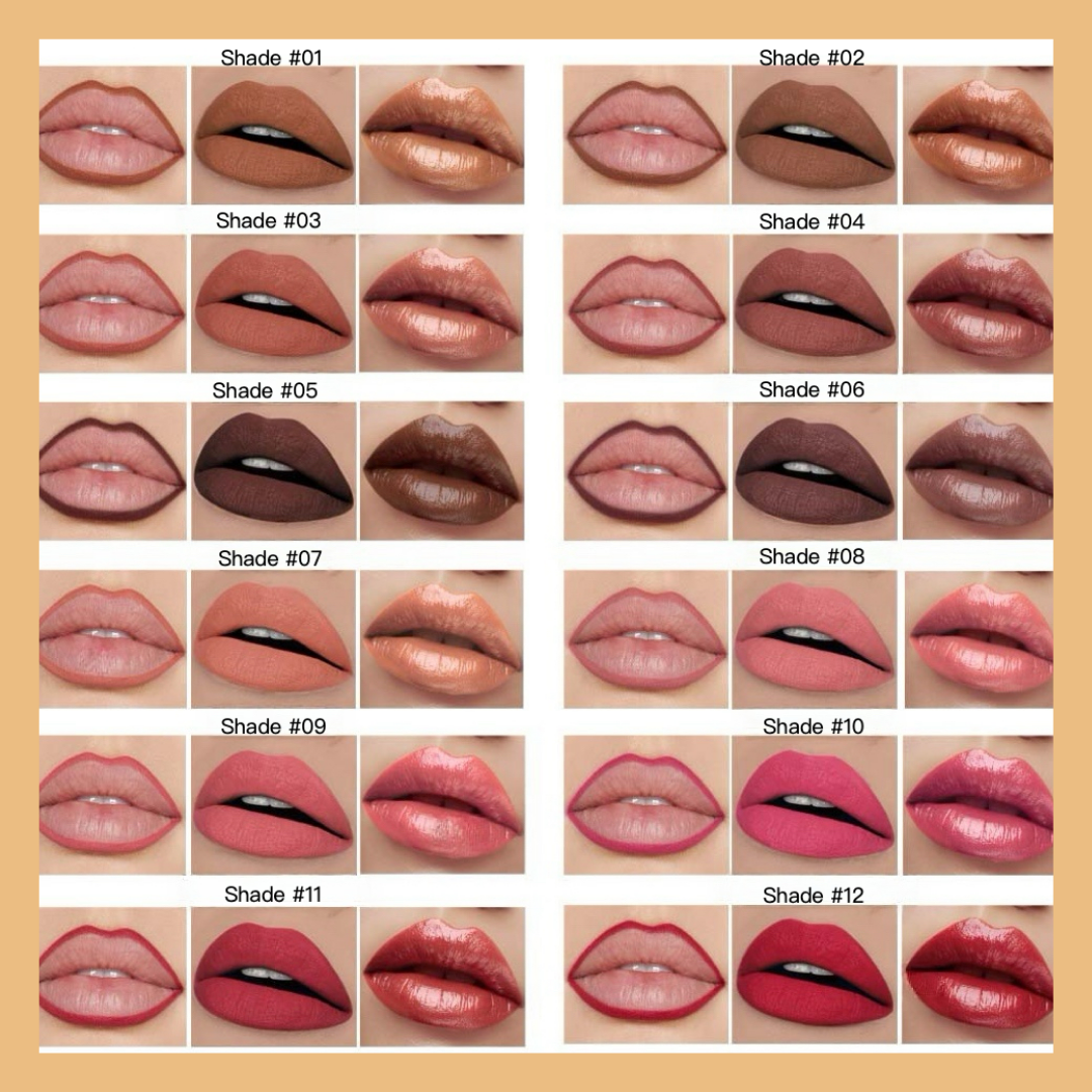 XHOQLS097 Private Label Natural lip liner , lip gloss and lipstick set shade chart
