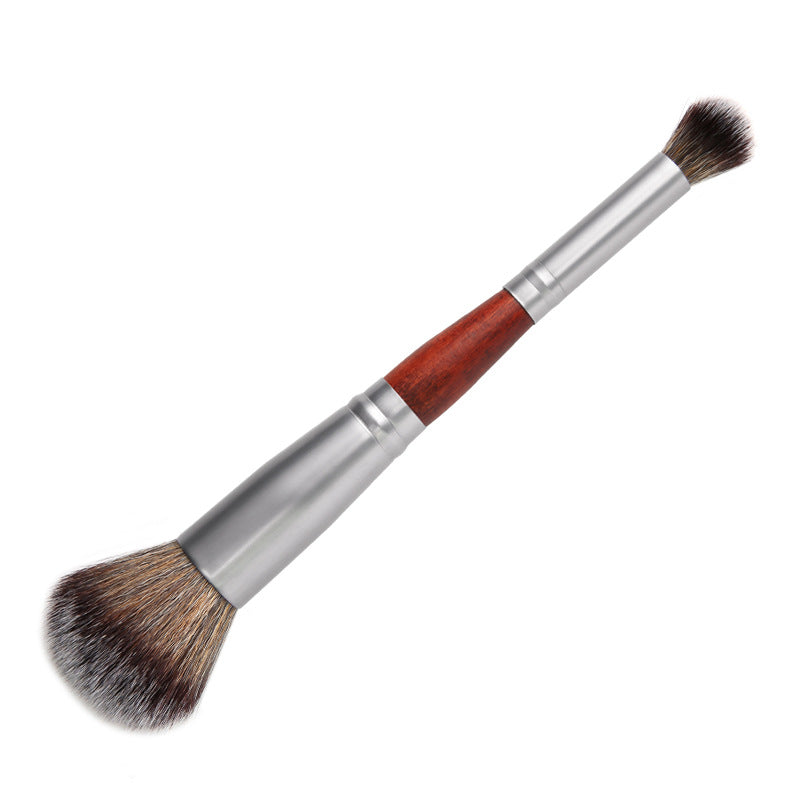 Double head (blush brush/loose powder highlighter brush + nose shadow contour brush) universal makeup brush