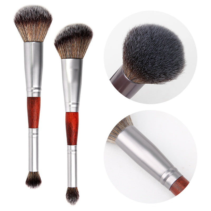 Double head (blush brush/loose powder highlighter brush + nose shadow contour brush) universal makeup brush