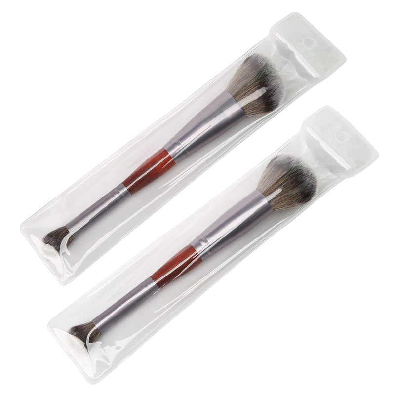 Double head (blush brush/loose powder highlighter brush + nose shadow contour brush) universal makeup brush