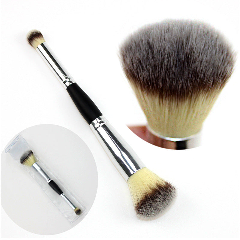 Double head (blush brush/loose powder highlighter brush + nose shadow contour brush) universal makeup brush