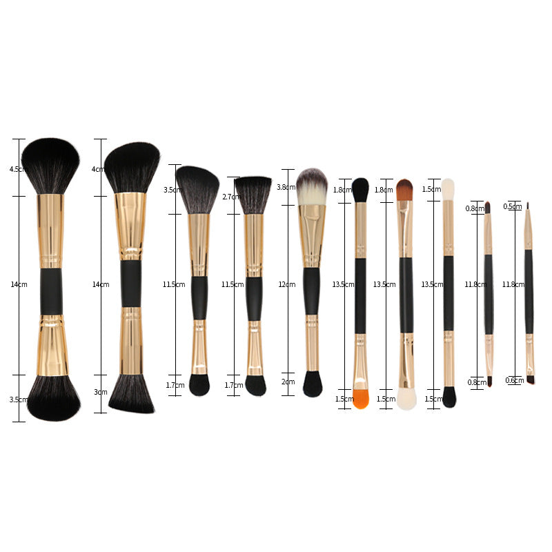 10 double-ended makeup brushes