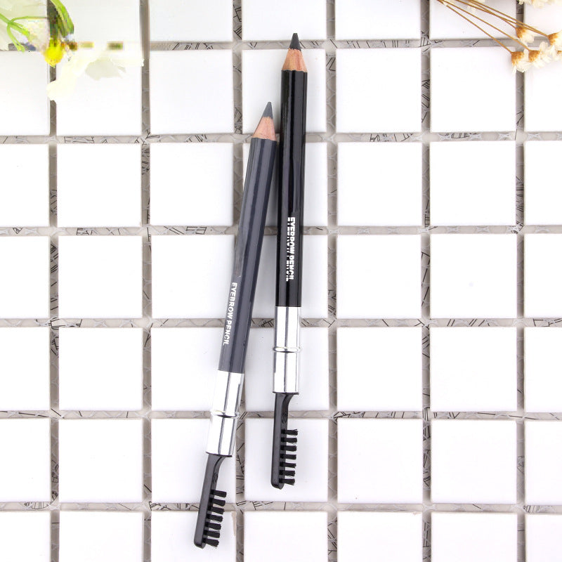 Double head with brush head waterproof wooden eyebrow pencil