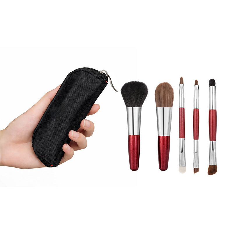 Dual-Ended Portable Fine Peaks Goat Hair Makeup Brush Set