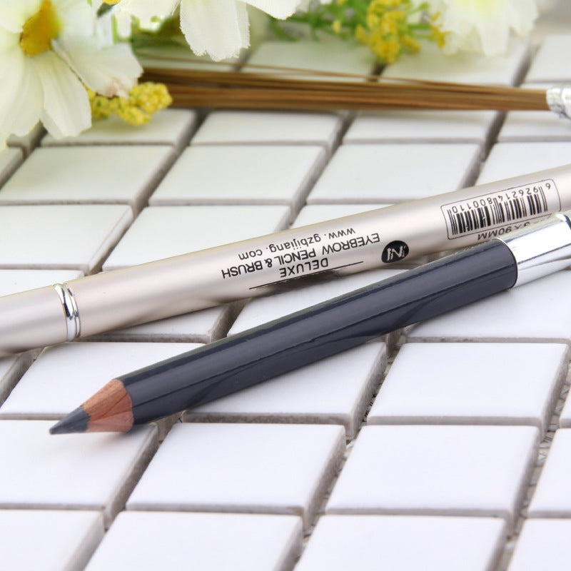 Double head with brush head waterproof wooden eyebrow pencil