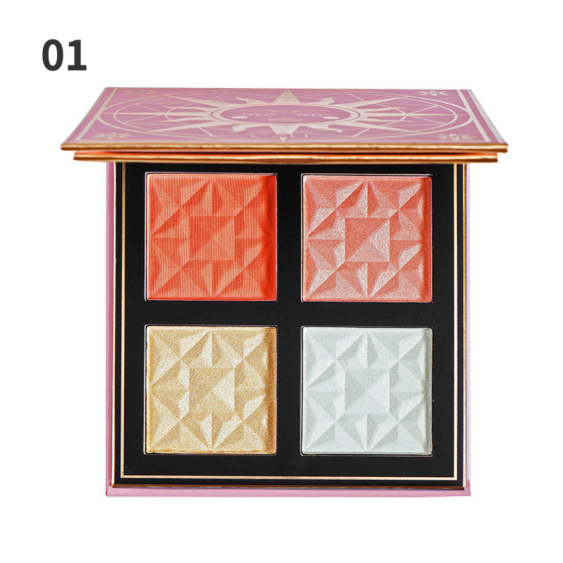 Long-lasting waterproof and sweat-proof powder blush + high-gloss four-color palette