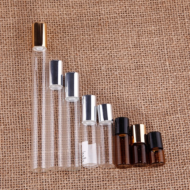 Amber transparent roll on glass bottle