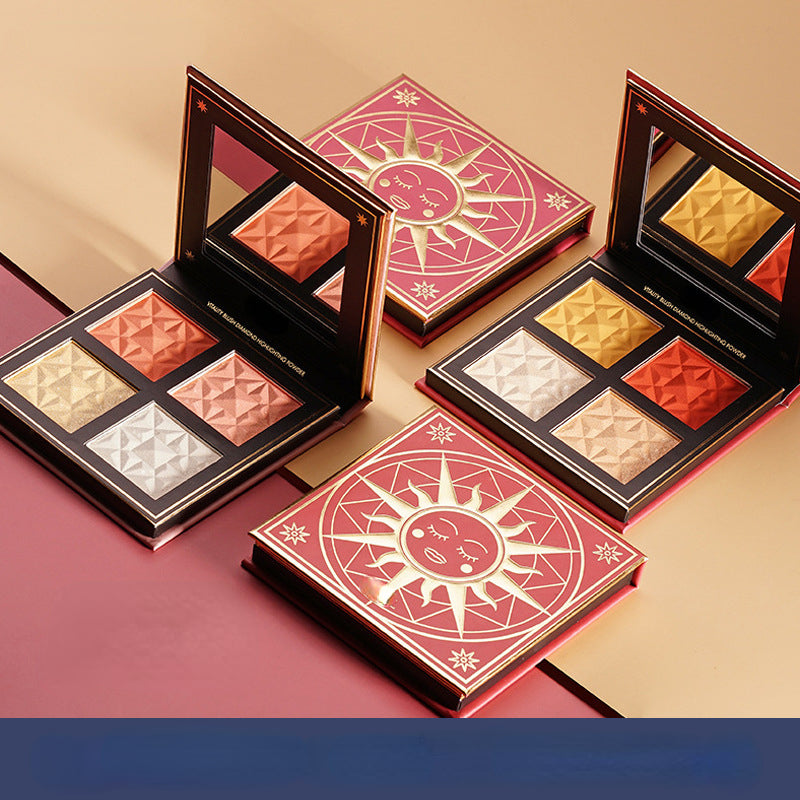 Long-lasting waterproof and sweat-proof powder blush + high-gloss four-color palette