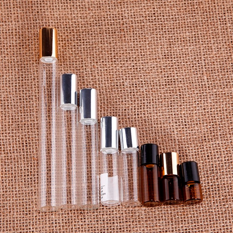 Amber transparent roll on glass bottle