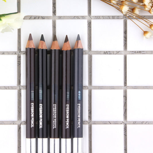 Double head with brush head waterproof wooden eyebrow pencil