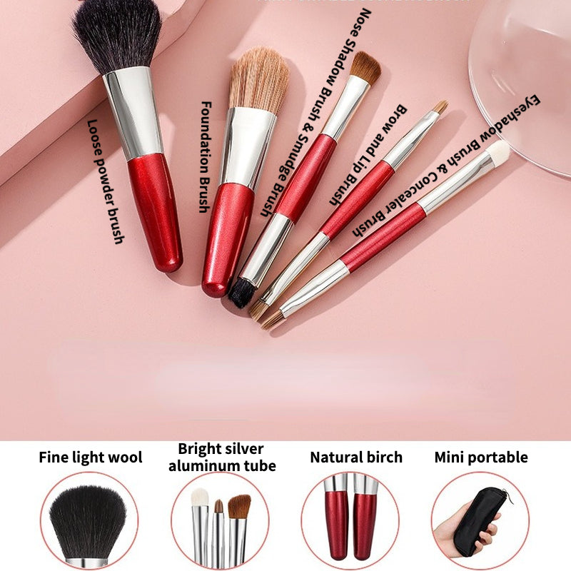 Dual-Ended Portable Fine Peaks Goat Hair Makeup Brush Set