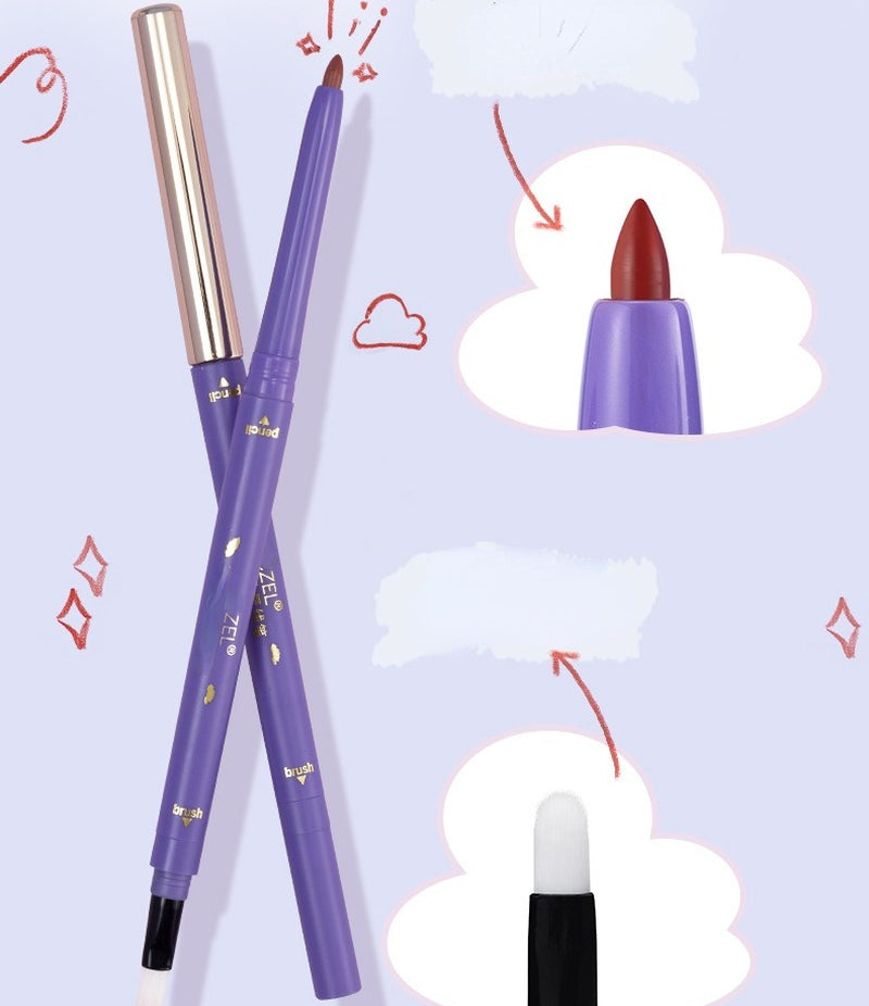 Waterproof non-stick cup matte fine core double-ended (lip pencil + lip brush) lip liner