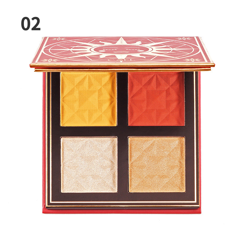 Long-lasting waterproof and sweat-proof powder blush + high-gloss four-color palette