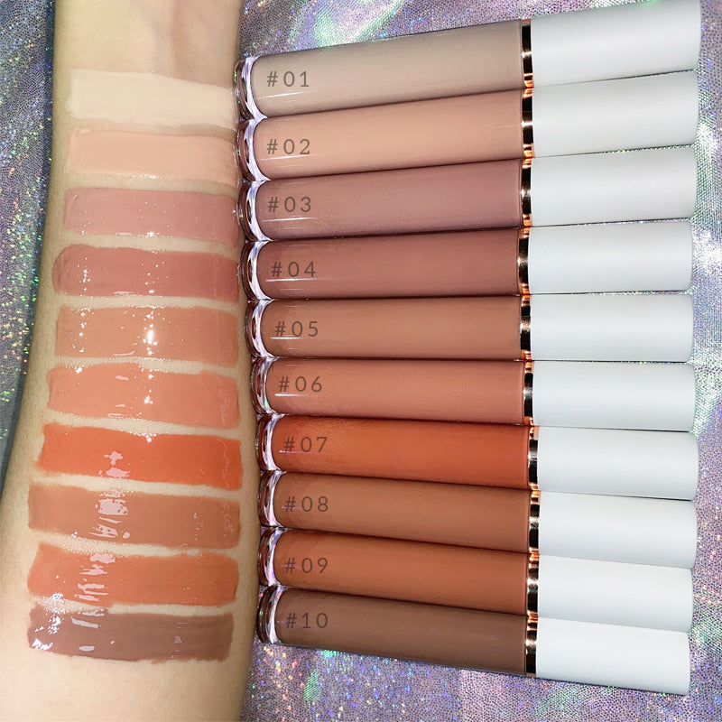High quality cosmetics vendor vegan brown lip gloss high pigment organic private label lip gloss