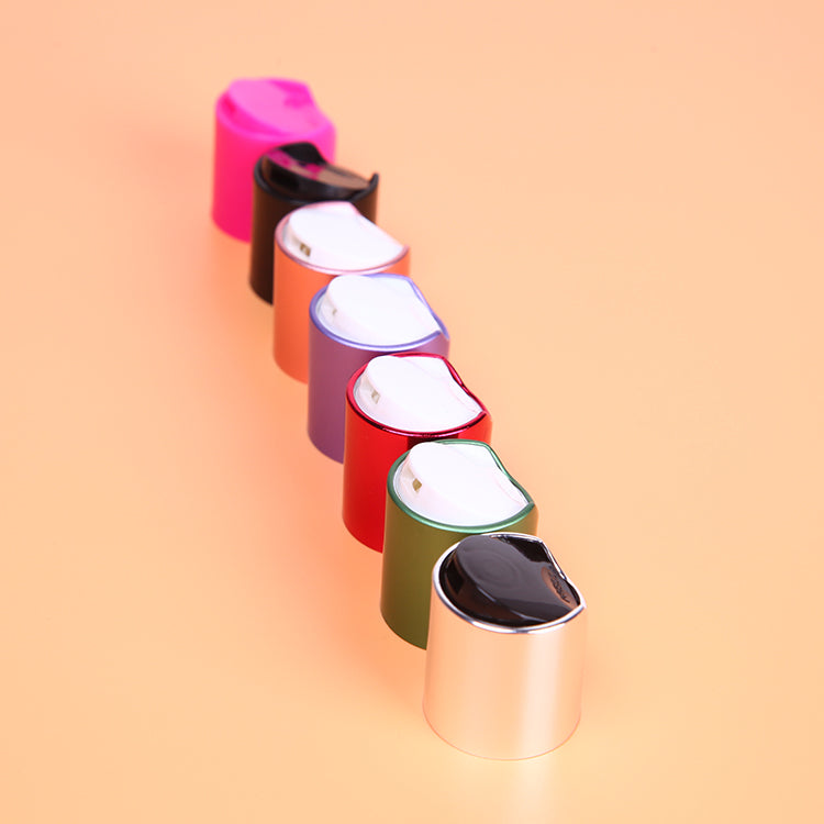 Chrome metallic cosmetic bottle disc top cap