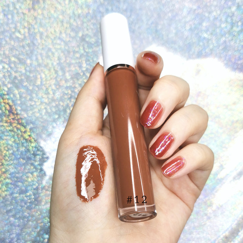 High quality cosmetics vendor vegan brown lip gloss high pigment organic private label lip gloss