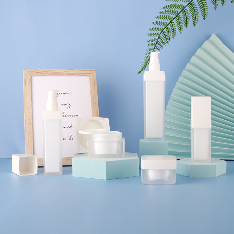 Frosted white square bottle
