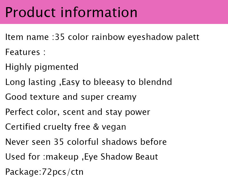 No logo 35 colors rainbow eyeshadow palette
