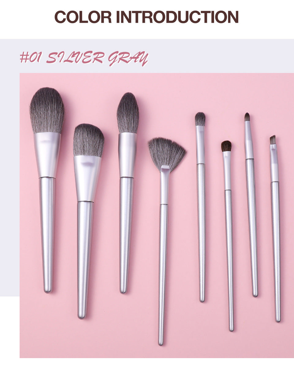 Set of eight makeup brushes