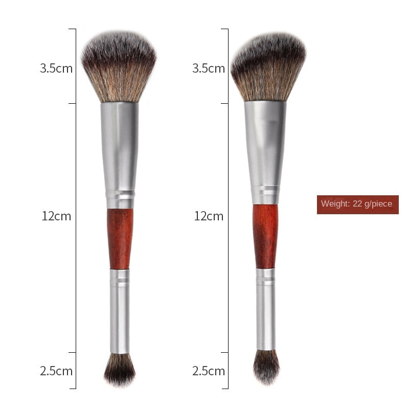 Double head (blush brush/loose powder highlighter brush + nose shadow contour brush) universal makeup brush