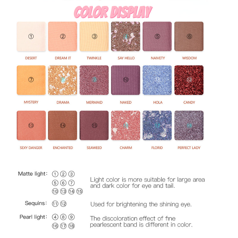 18-color matte pearl burst eyeshadow palette