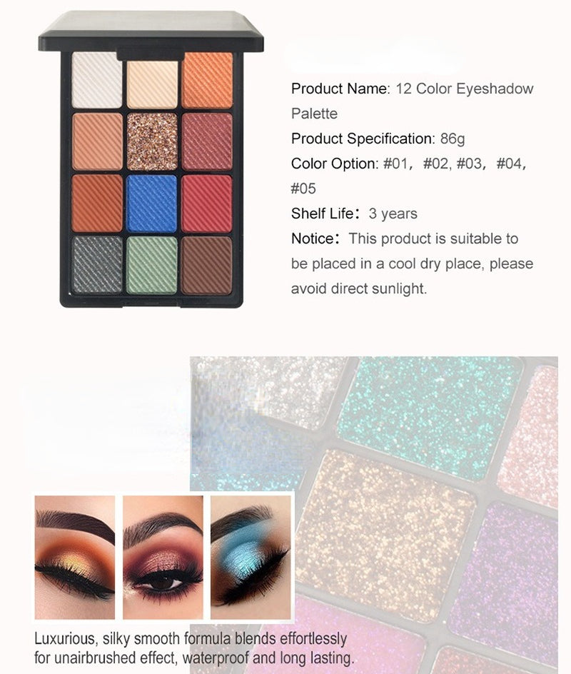 No Logo Pearlescent Matte 12 Colors Eyeshadow Palette
