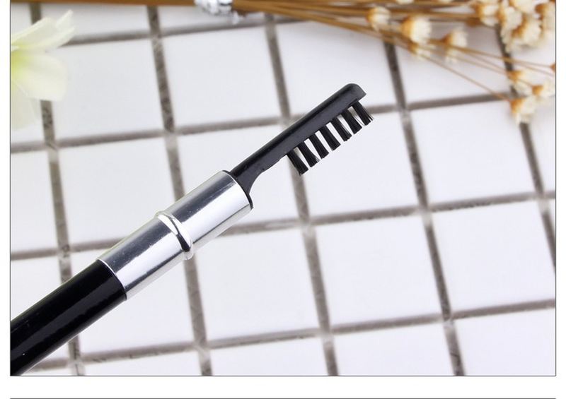 Double head with brush head waterproof wooden eyebrow pencil
