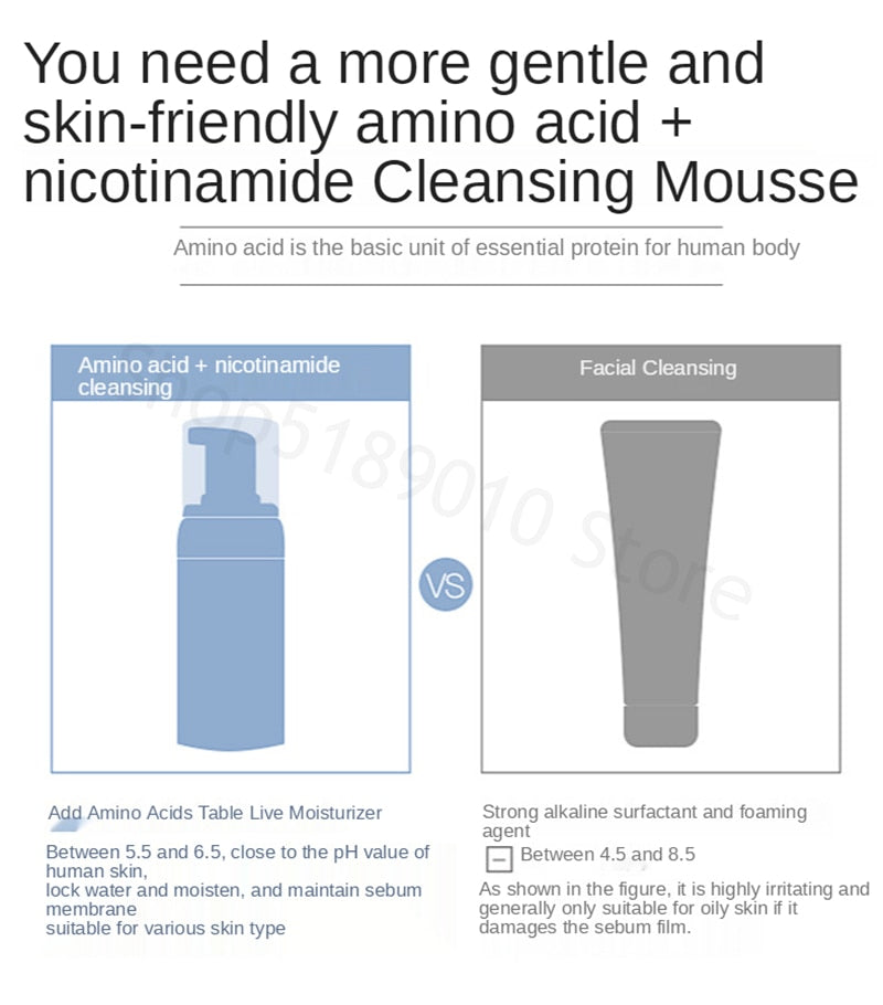 Metacnbeauty Sample Amino Acid Cleansing Mousse Moisturizing Oil Control Deep Cleaning Facial Cleanser Foam Brighten Skin