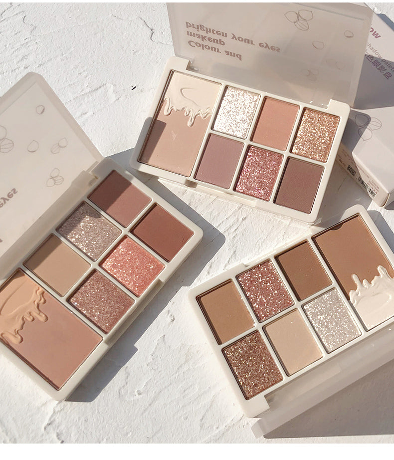 Metacnbeauty Sample Glitter 7 Colors Eyeshadow Palette Matte Shimmer Soft Touch Long Lasting Waterproof