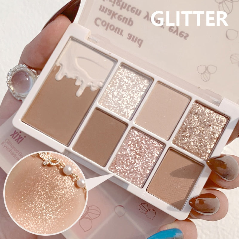 Metacnbeauty Sample Glitter 7 Colors Eyeshadow Palette Matte Shimmer Soft Touch Long Lasting Waterproof
