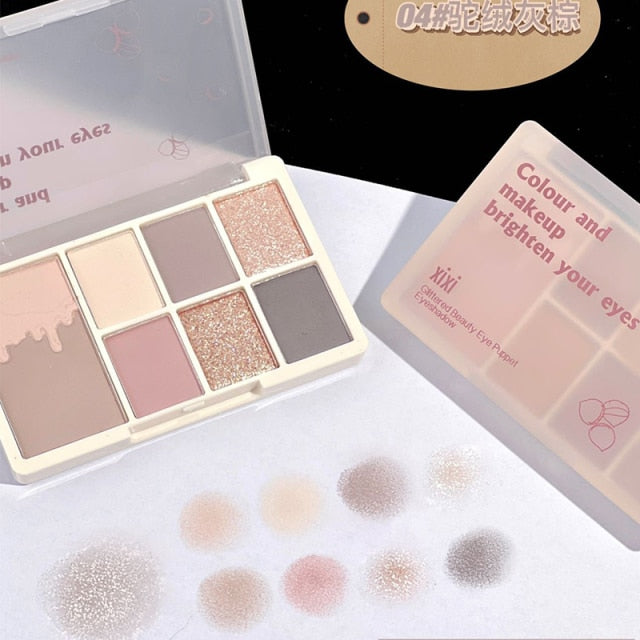 Metacnbeauty Sample Glitter 7 Colors Eyeshadow Palette Matte Shimmer Soft Touch Long Lasting Waterproof