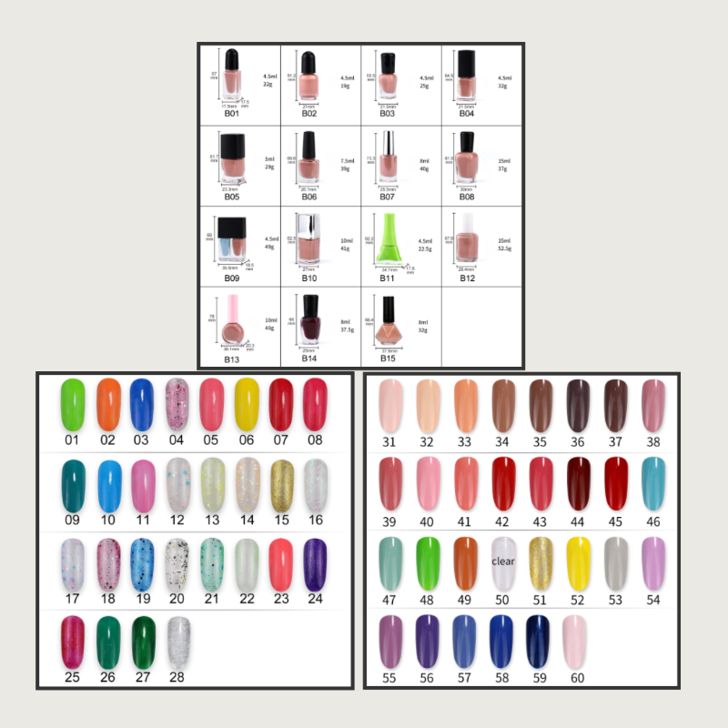 Private label water-based nail polish color board with size