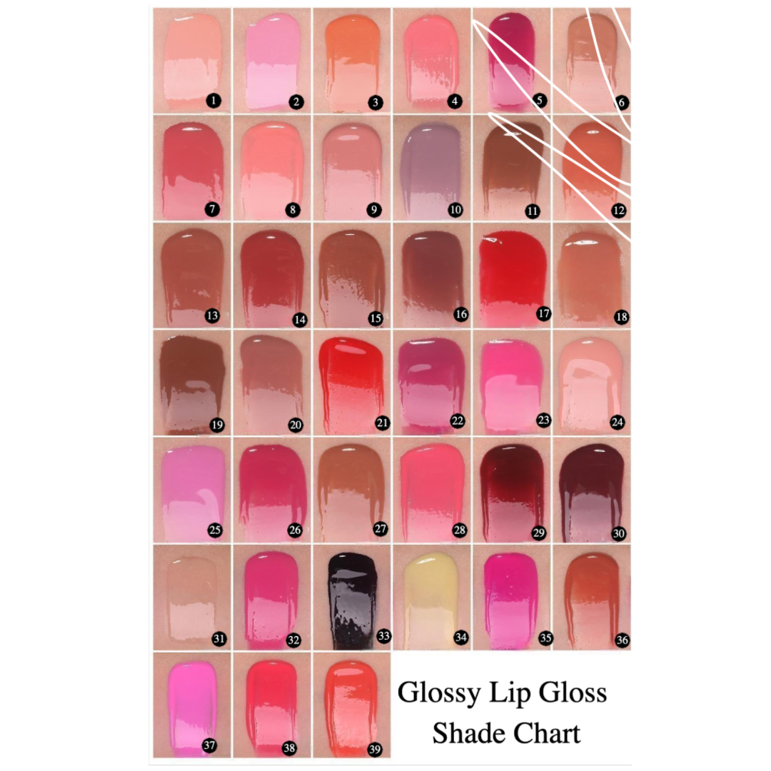 Private Label Natural Shimmer Mirror-Finish Liquid Lipstick – 65 Shades Glossy Shade Chart