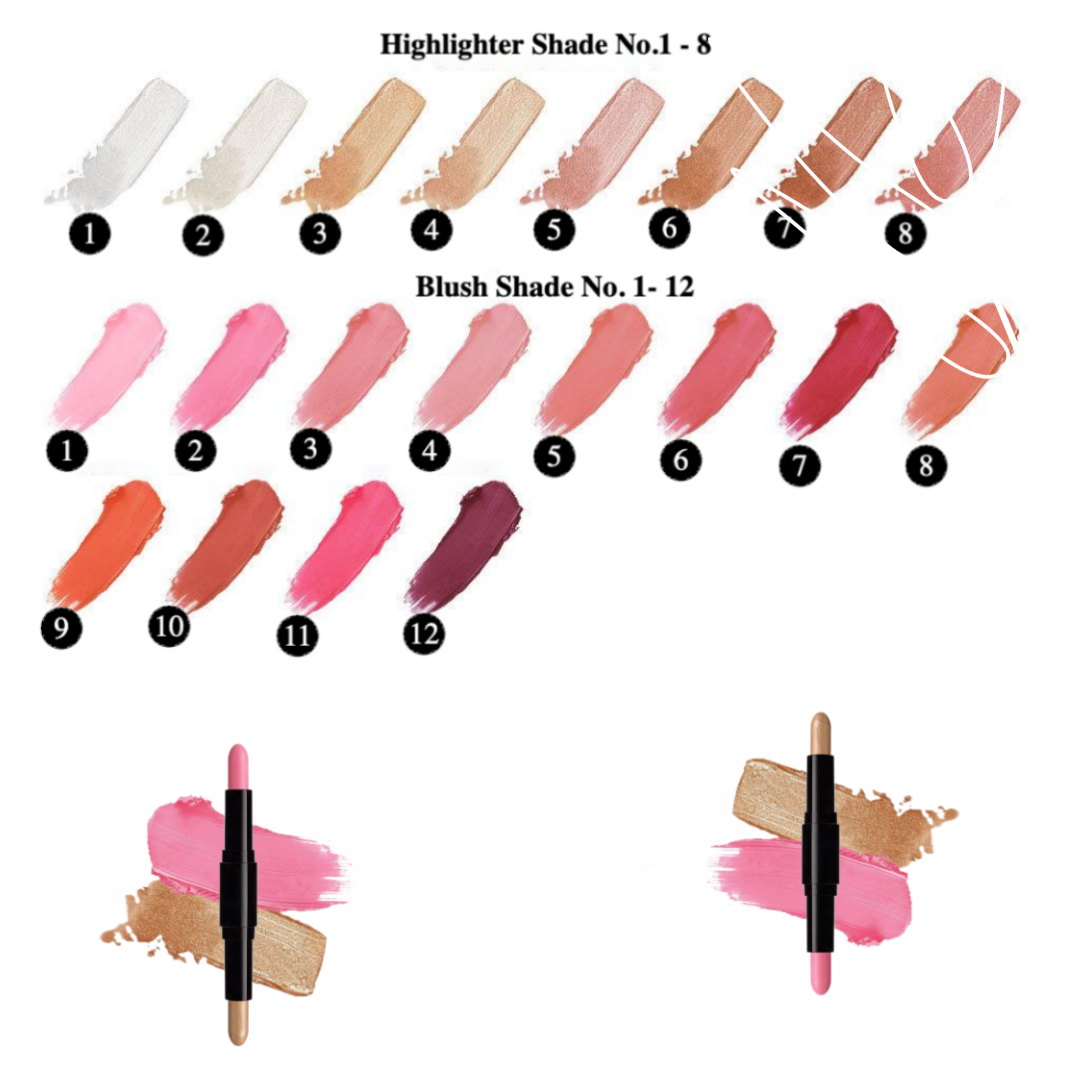 Private Label Cream Blush And Highlighter Stick Duo Shades Chart 