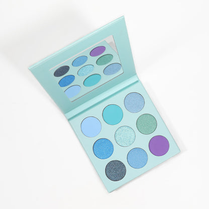 MetaCNBeauty Private Label Round Hole 9 Color Eye Shadow Palette In Light Blue Box