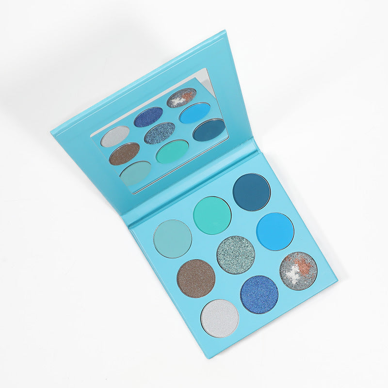 MetaCNBeauty Private Label Round Hole 9 Color Eye Shadow Palette In Blue Box