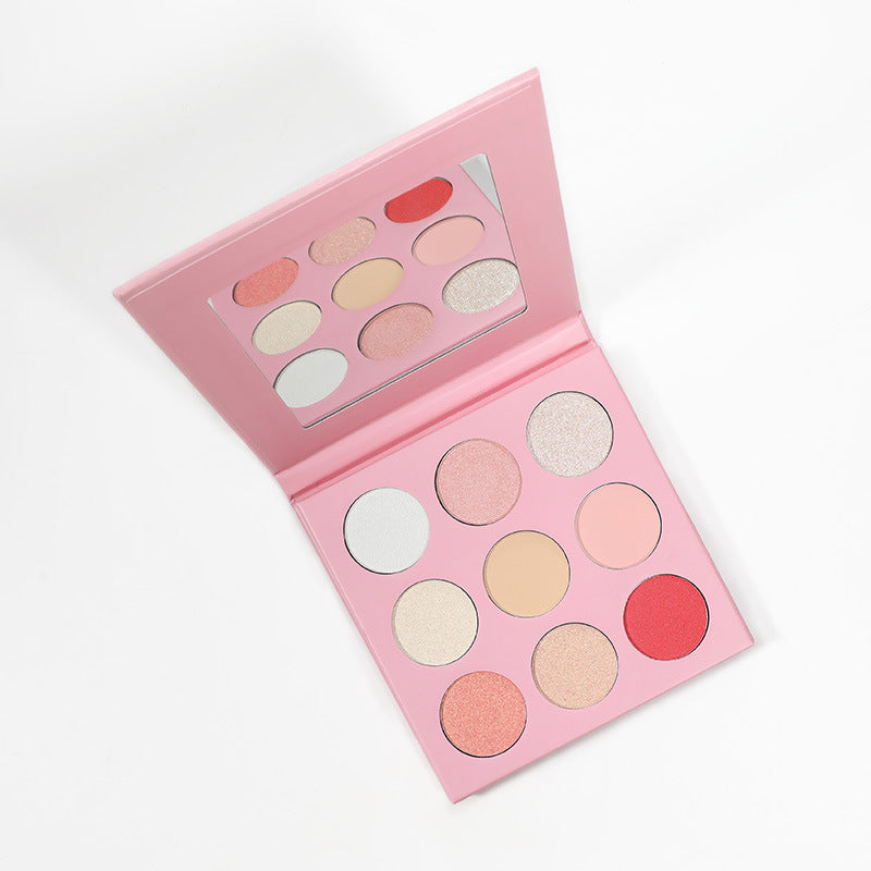 MetaCNBeauty Private Label Round Hole 9 Color Eye Shadow Palette In Light Pink Box