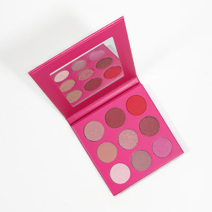 MetaCNBeauty Private Label Round Hole 9 Color Eye Shadow Palette In Plum Red Box