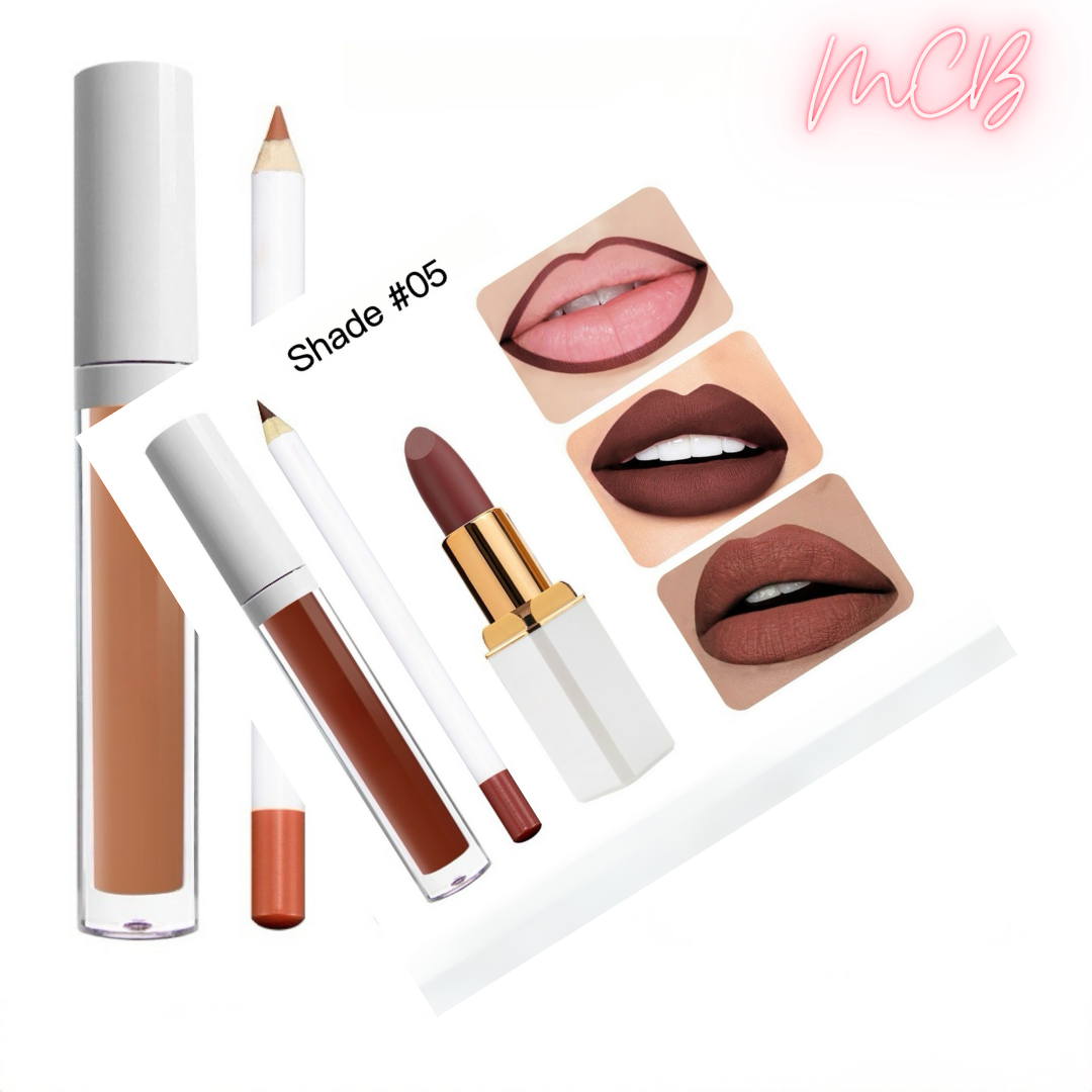 Private Label Natural  Matte Waterproof, non-transferable  lip liner , lip gloss and lipstick set  shade05