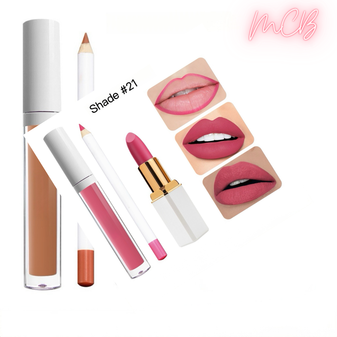 Private Label Natural  Matte Waterproof, non-transferable  lip liner , lip gloss and lipstick set  shade21