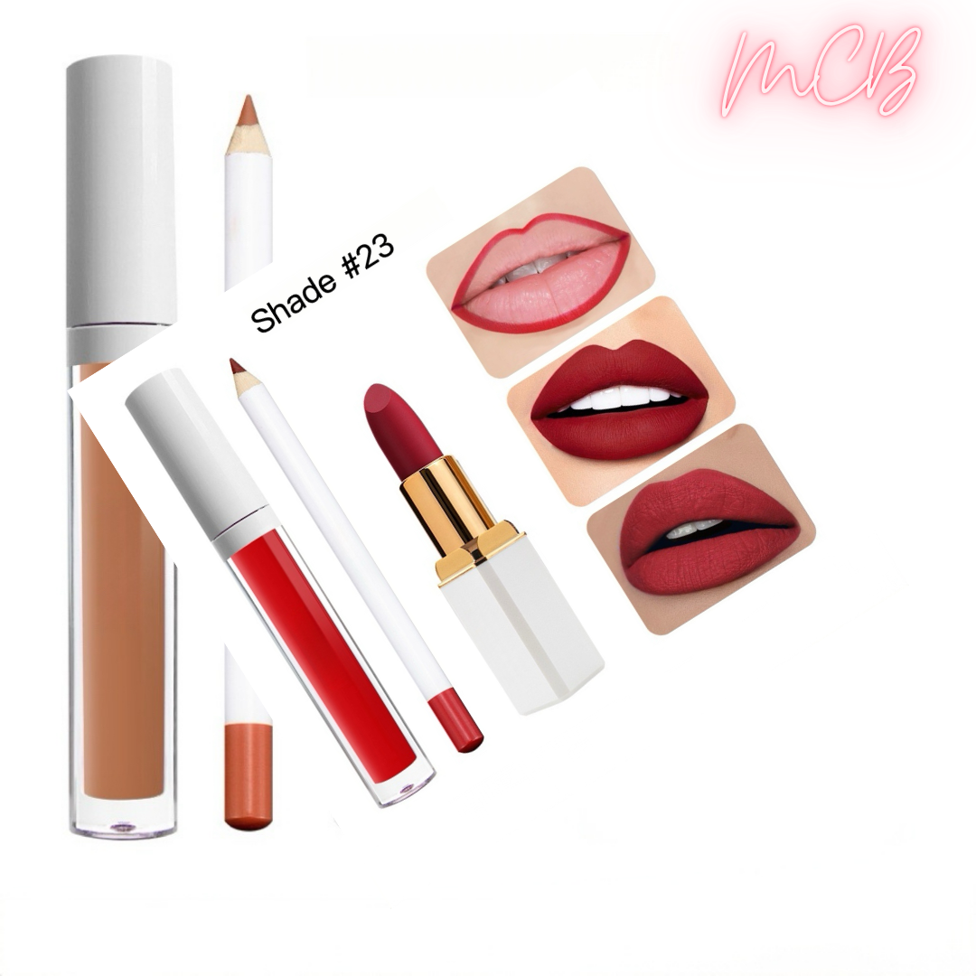 Private Label Natural  Matte Waterproof, non-transferable  lip liner , lip gloss and lipstick set  shade23