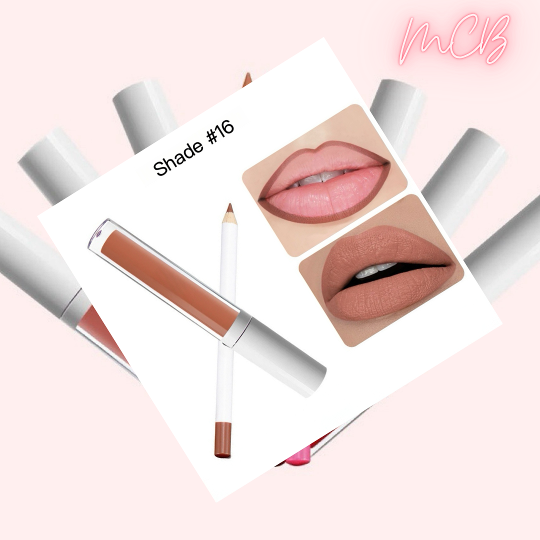 Private Label Natural Waterproof, non-transferable  lip liner and lip gloss set shade 16