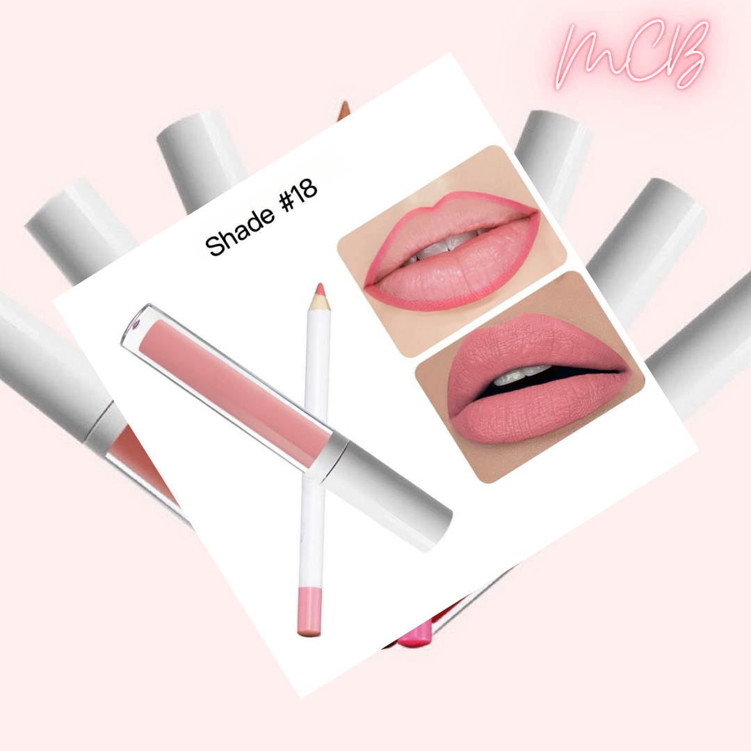 Private Label Natural Waterproof, non-transferable  lip liner and lip gloss set shade 18
