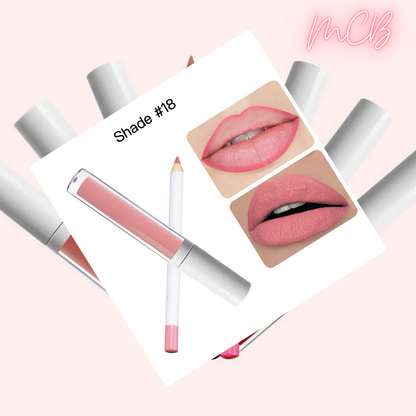 Private Label Natural Waterproof, non-transferable  lip liner and lip gloss set shade 18