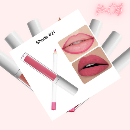 Private Label Natural Waterproof, non-transferable  lip liner and lip gloss set shade 21