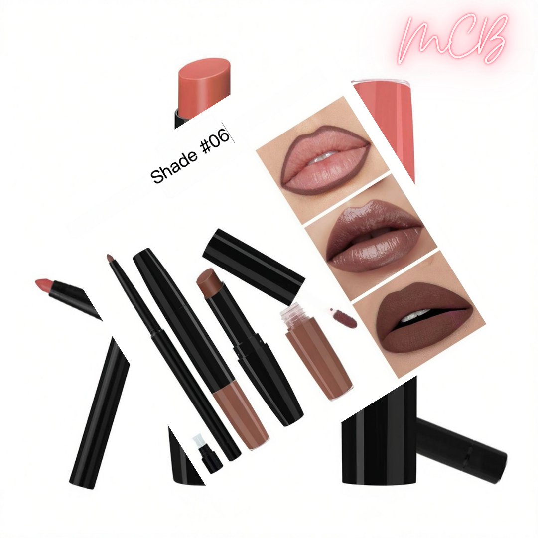Private Label Natural Lip Liner, Lip Gloss & Matte Lipstick Set shade06
